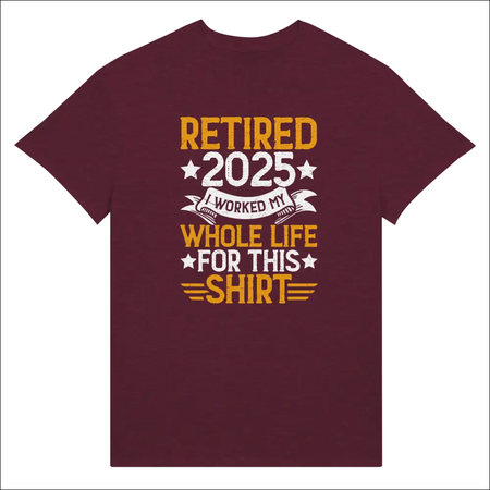 Maroon Retired 2025 t-shirt with bold retire graphic and stars