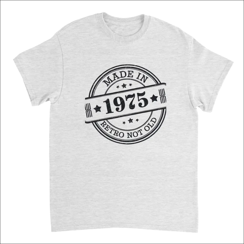 Heather gray retro not old t-shirt with 1975 stamp design