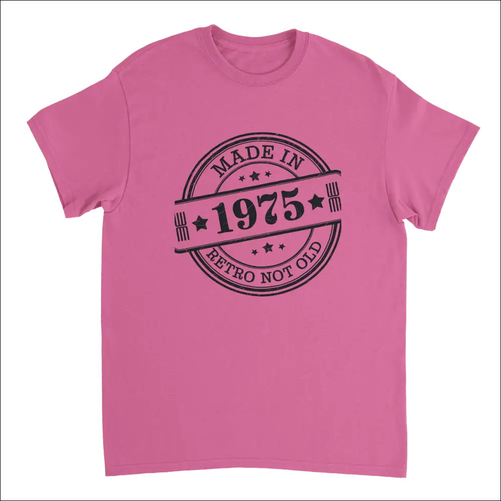 Vibrant pink Retro Not Old T-shirt with 1975 stamp design