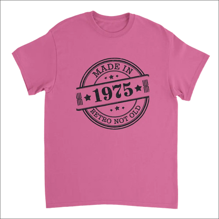Vibrant pink Retro Not Old T-shirt with 1975 stamp design