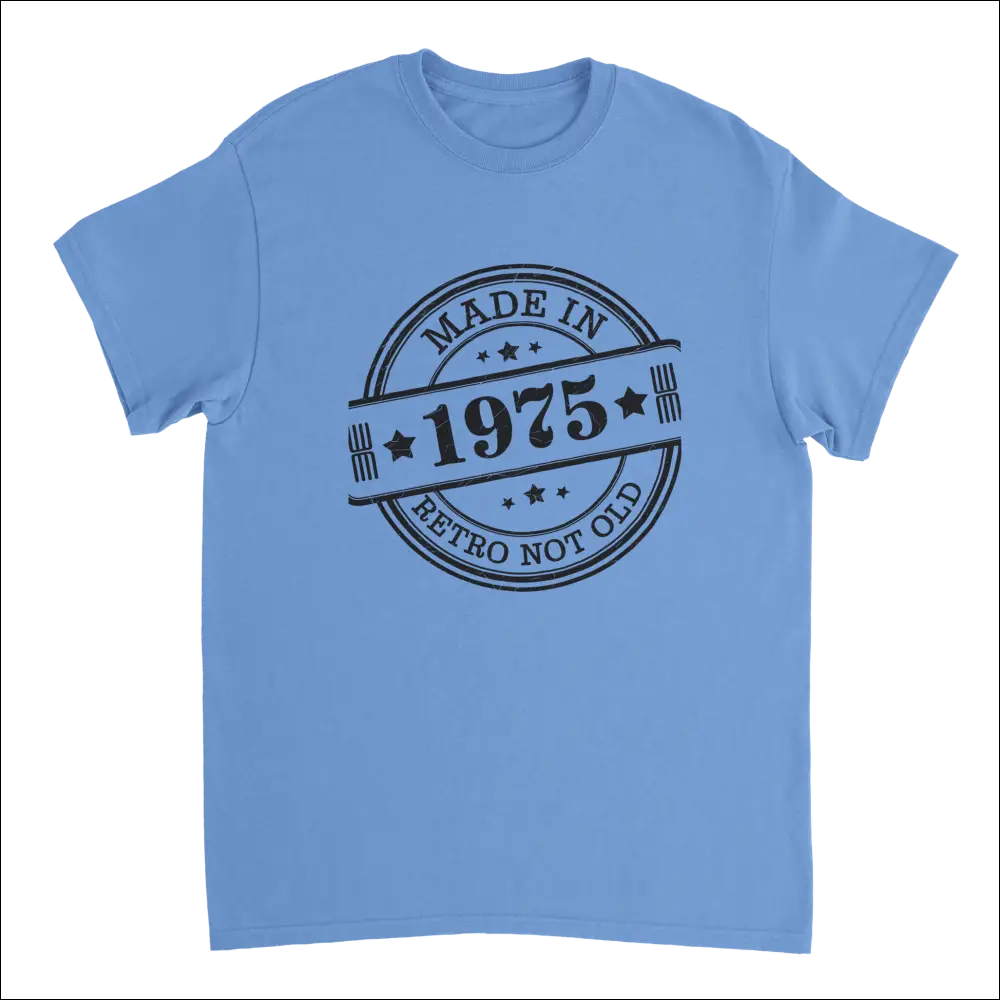 Light blue cotton Retro Not Old T-shirt with 1975 stamp design