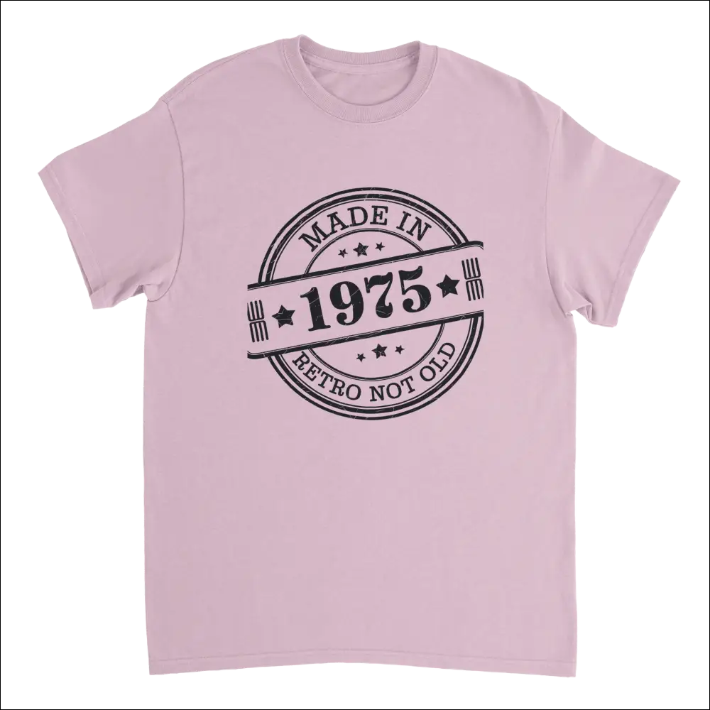 Soft pink retro t-shirt with Made in 1975 stamp and stars