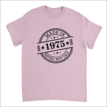 Soft pink retro t-shirt with Made in 1975 stamp and stars
