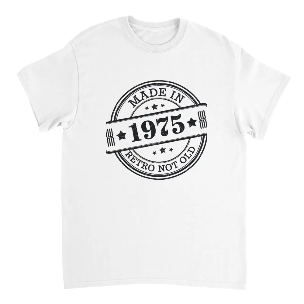 White cotton Retro Not Old T-shirt with 1975 stamp design