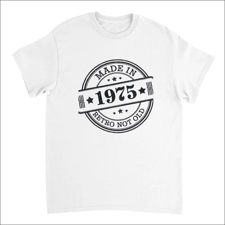 White cotton Retro Not Old T-shirt with 1975 stamp design