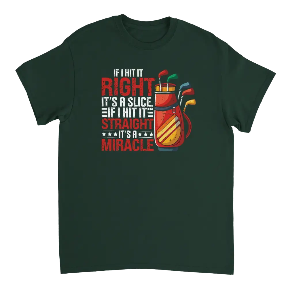 Dark green t-shirt with golf bag graphic and slice pun for dads