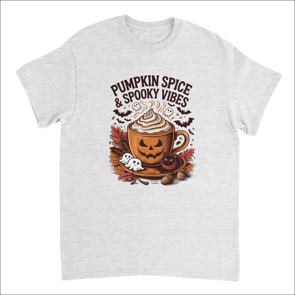 Spooky pumpkin spice latte Halloween t-shirt with ghosts and leaves