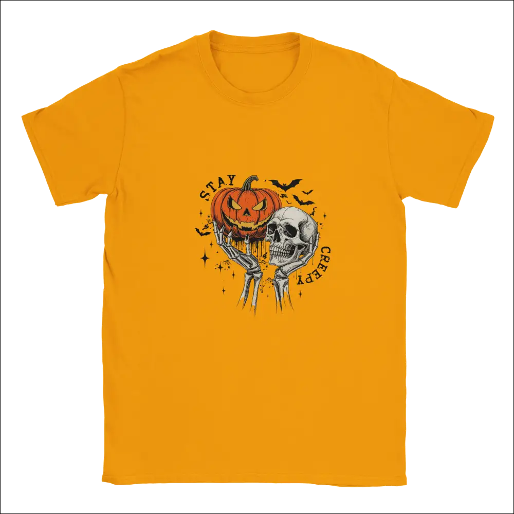 Stay Creepy Unisex T-Shirt with Halloween Pumpkin Skull Graphic