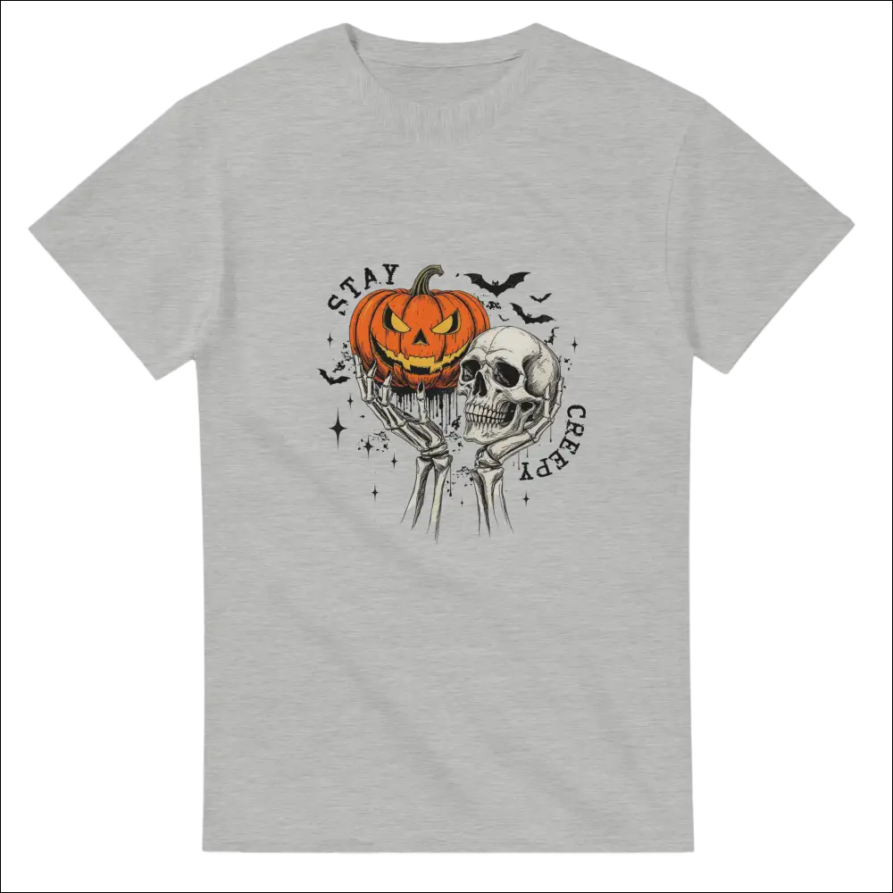 Stay Creepy unisex heavy cotton t-shirt with jack-o-lantern skull graphic