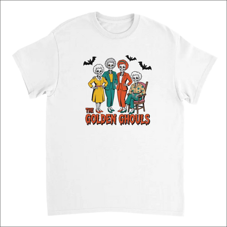 Golden Ghouls t-shirt with colorful skeleton Golden Girls graphic