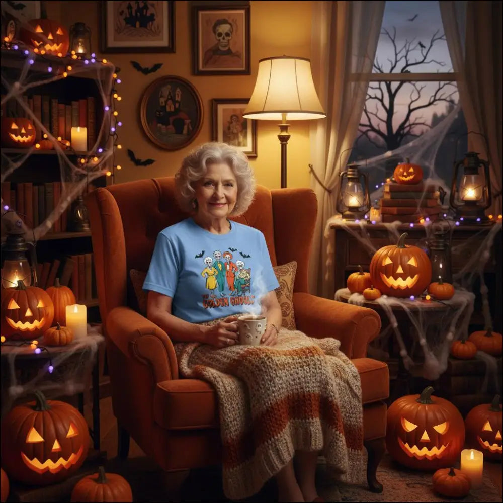 Light blue Scooby-Doo t-shirt with spooky bats and ghouls graphic