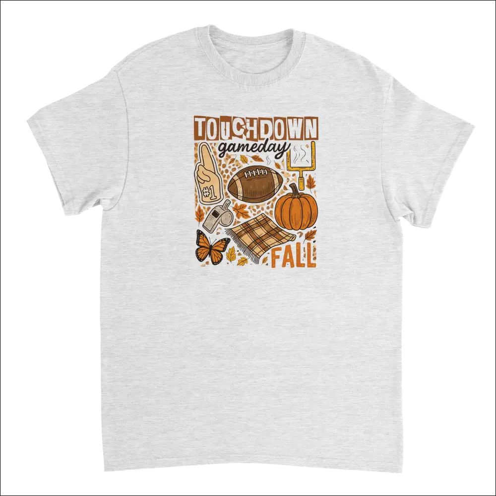 White heathered cotton Touchdown Gameday Fall T-shirt with autumn football graphic