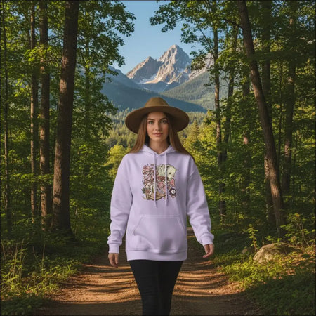 Lavender unisex country charm hoodie with playing cards graphic print