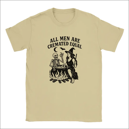 Unisex Halloween t-shirt with witch and skeleton cauldron graphic