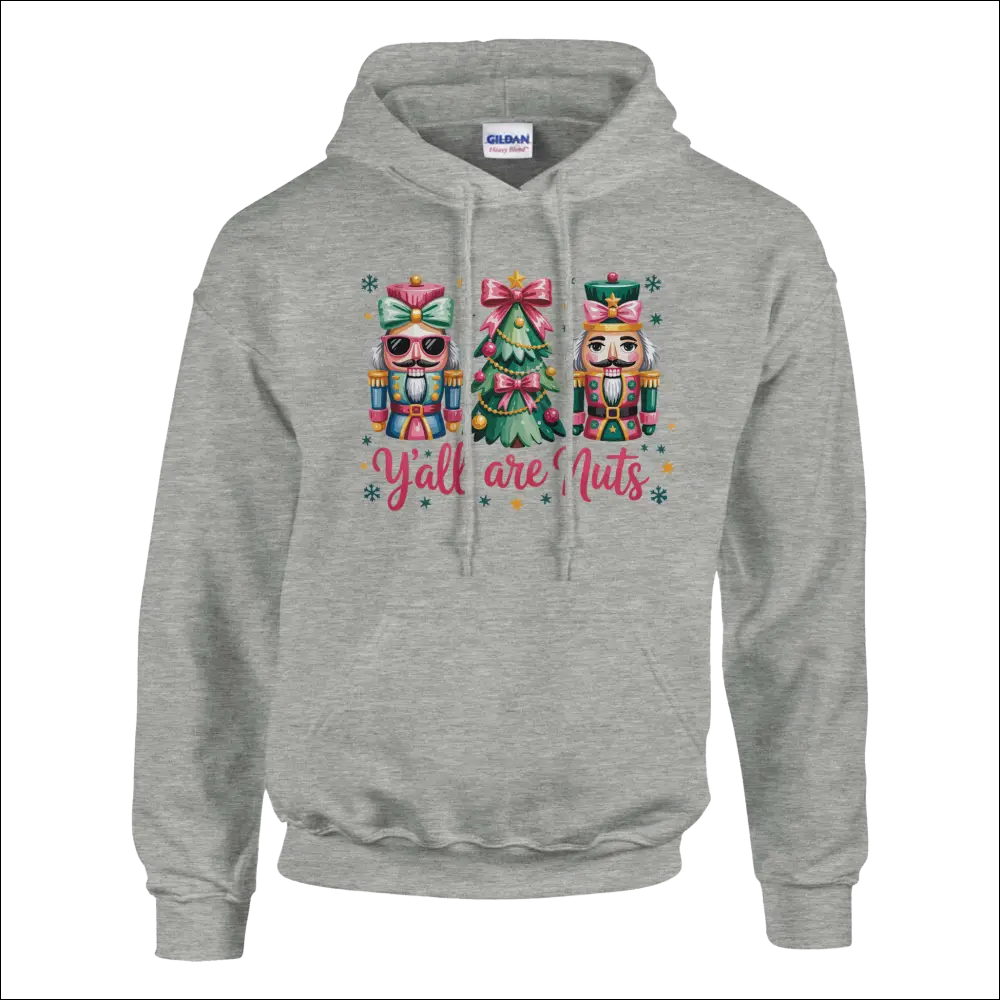 Gray Y’all Are Nuts nutcracker Christmas tree hoodie