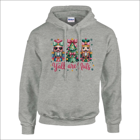 Gray Y’all Are Nuts nutcracker Christmas tree hoodie