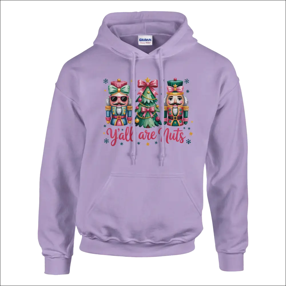 Lavender Gildan Y’all Are Nuts nutcracker Christmas hoodie