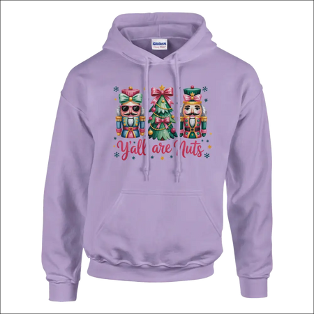 Lavender Gildan Y’all Are Nuts nutcracker Christmas hoodie