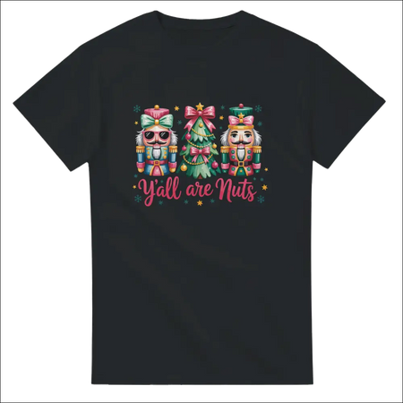 Y’all Are Nuts Christmas t-shirt with nutcrackers, tree graphic