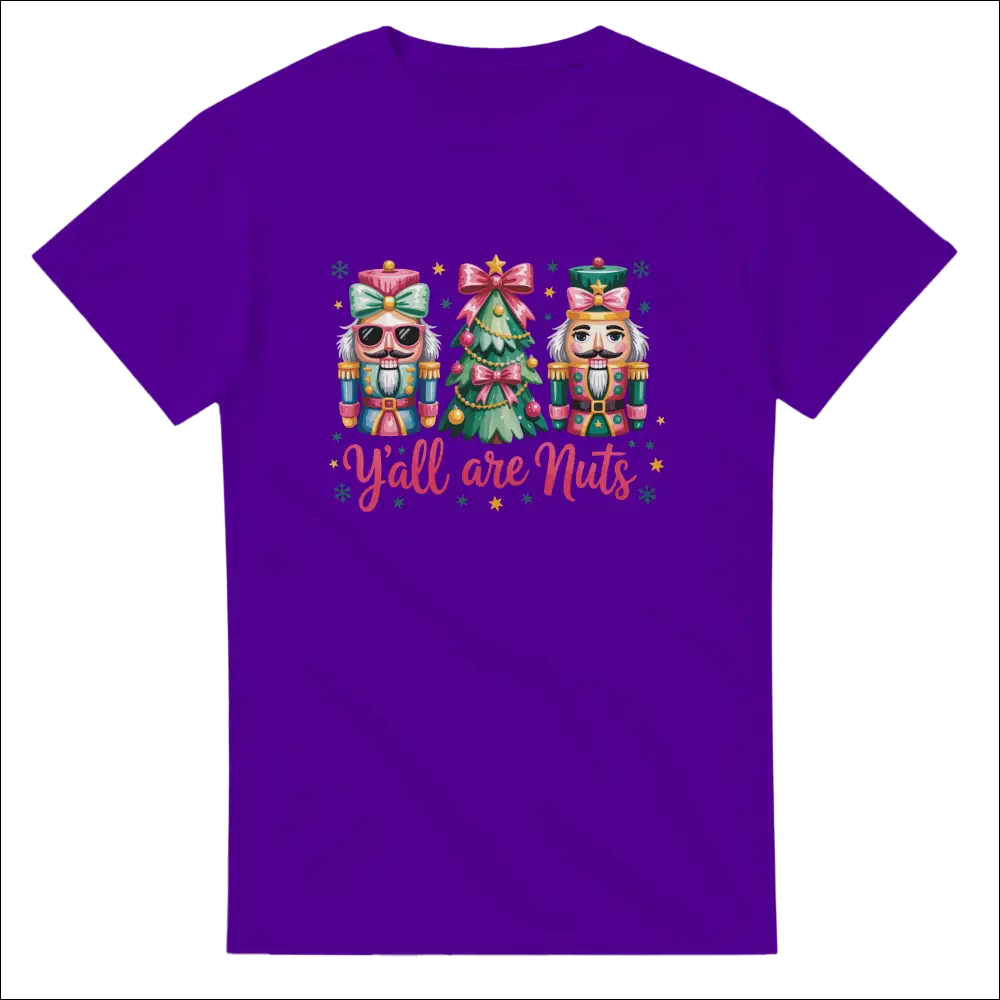 Y’all Are Nuts purple short-sleeve Christmas nutcracker t-shirt