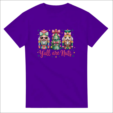 Y’all Are Nuts purple short-sleeve Christmas nutcracker t-shirt